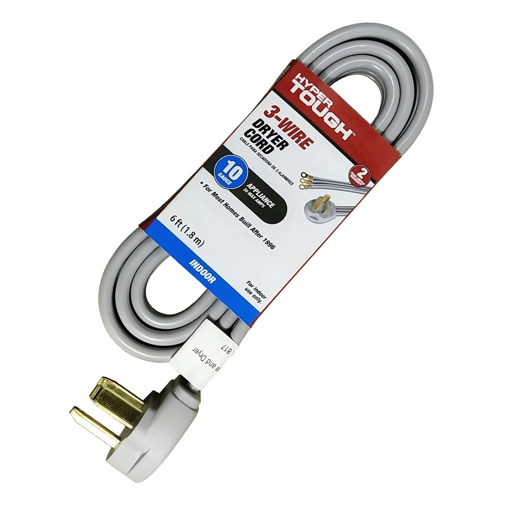6FT 10AWG 3 Prong Gray Dryer Appliance Cord S396