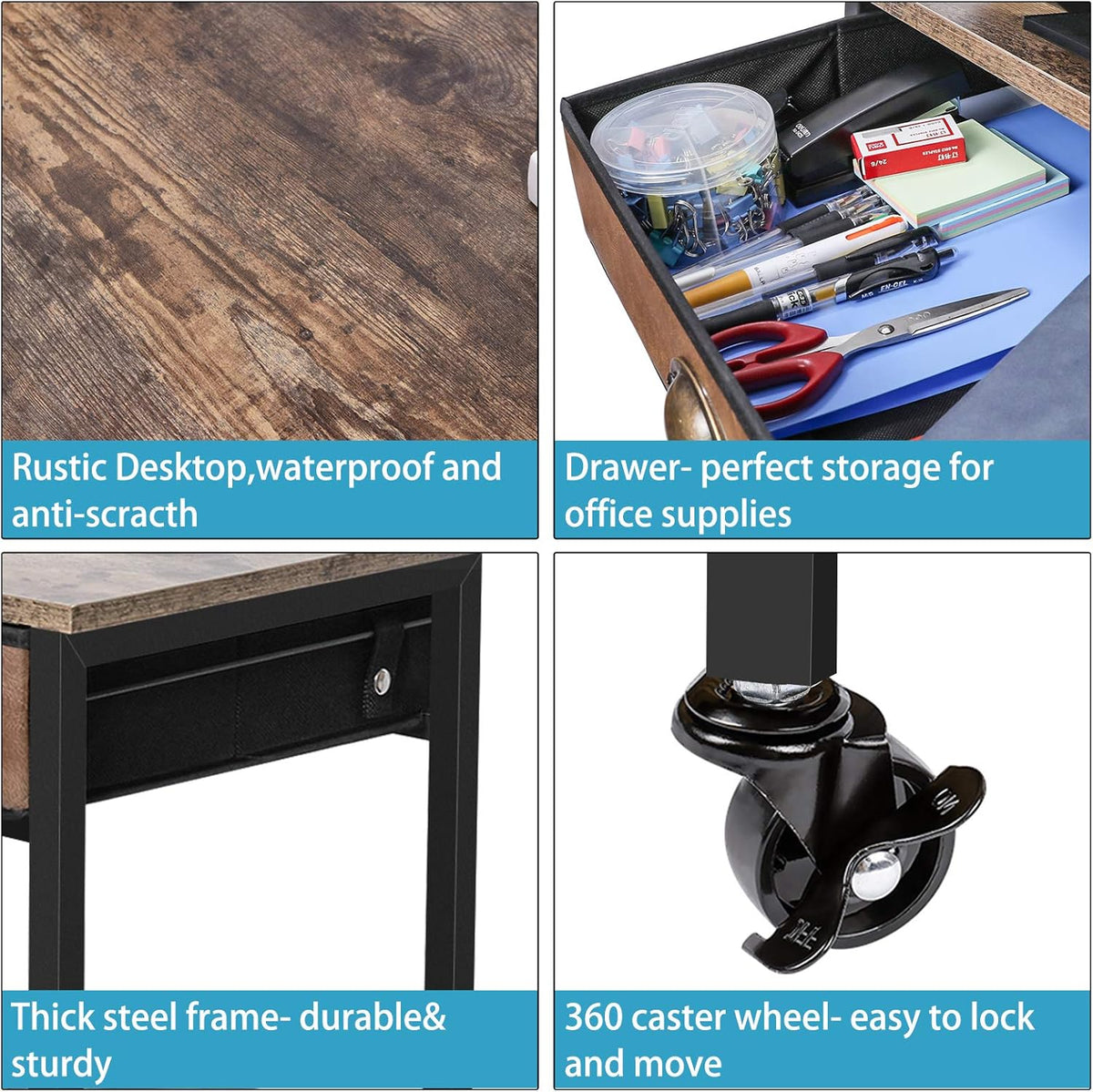 Rustic Brown 3 Tier Mobile Printer Stand with Storage Drawer N841725