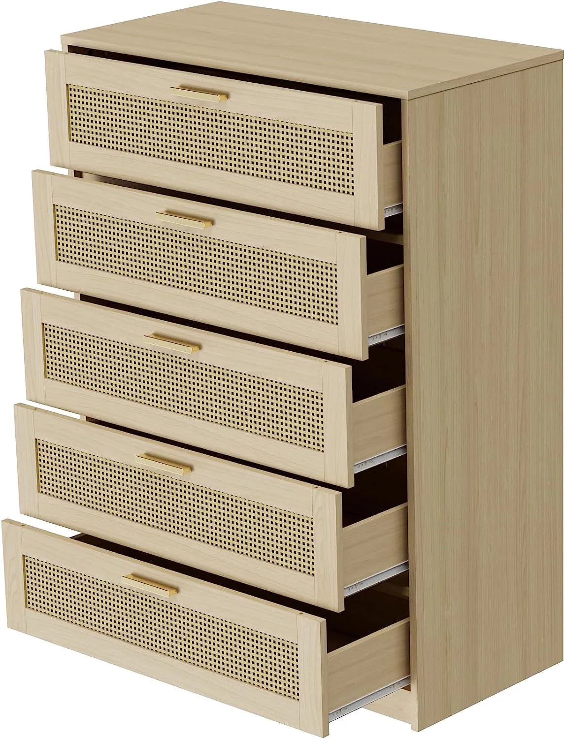 Rattan 5 Drawer Wood Dresser J420083