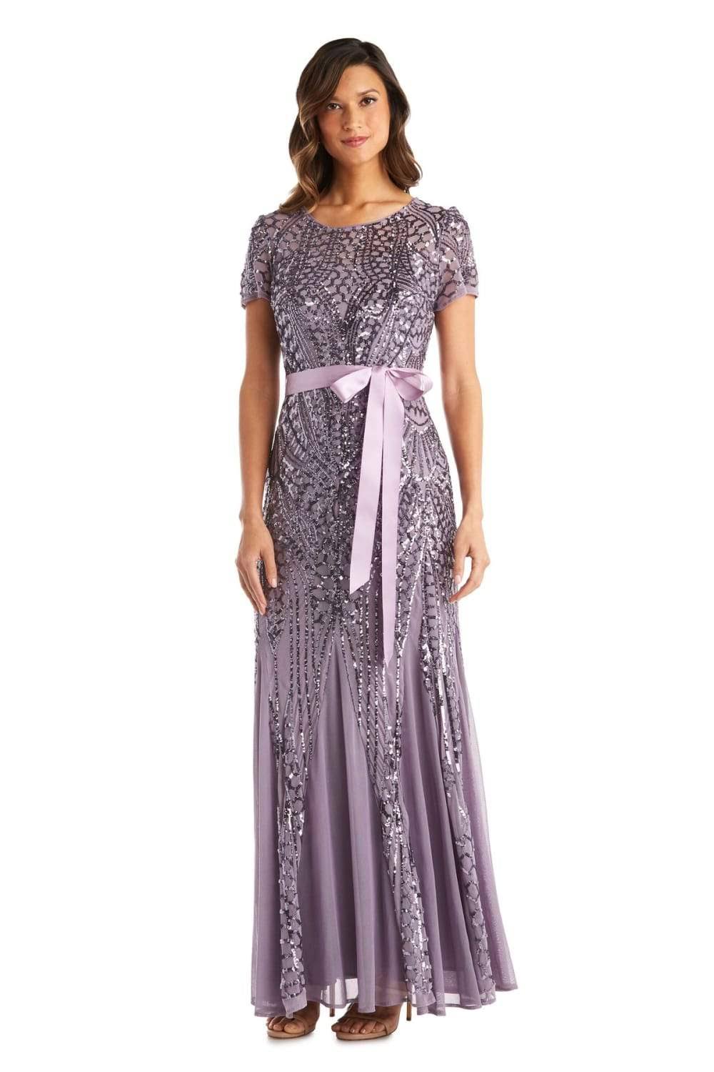 Mocha Sequin-Embellished Pleated Gown O408