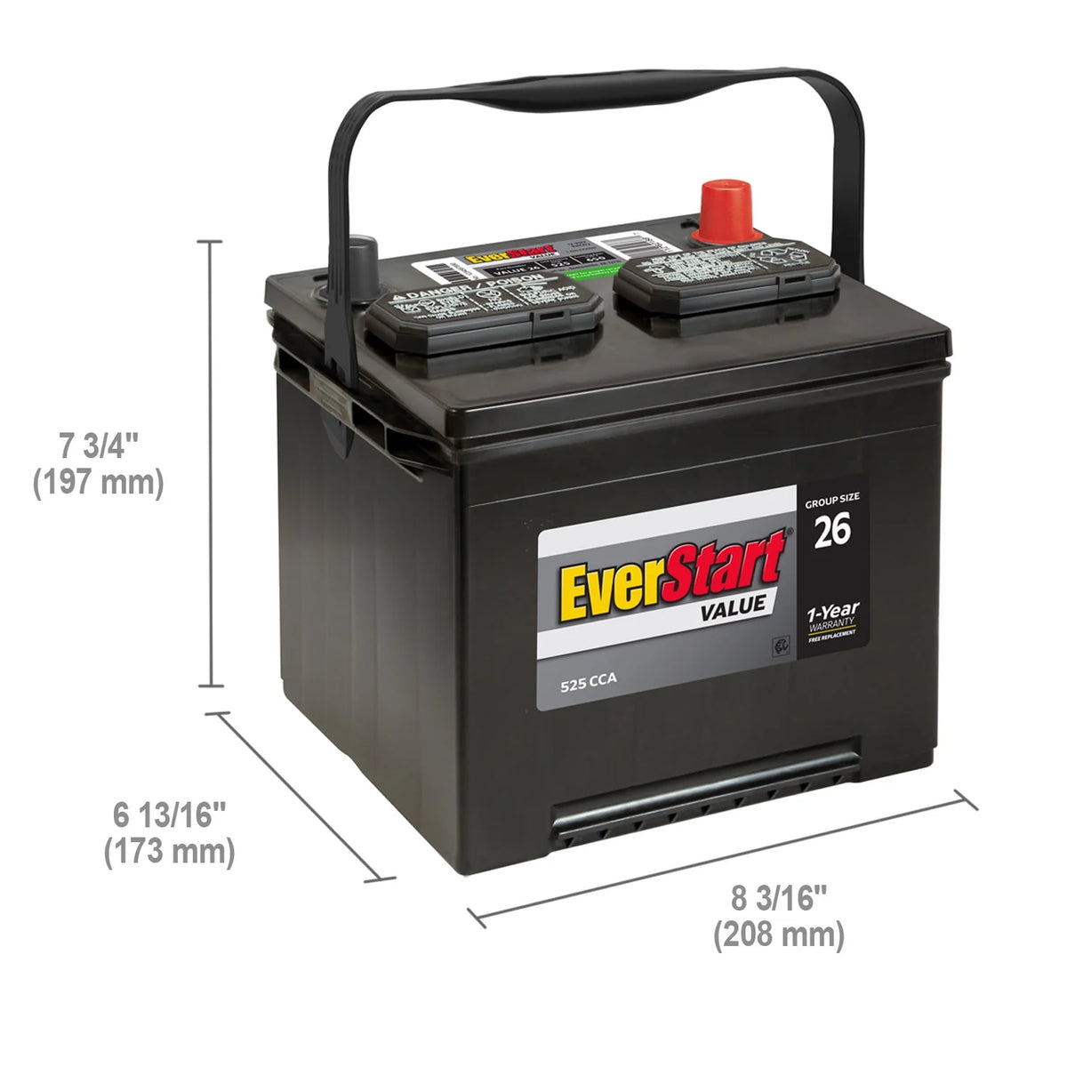 Lead Acid Automotive Battery Group Size 26 12 Volt 525 CCA K270