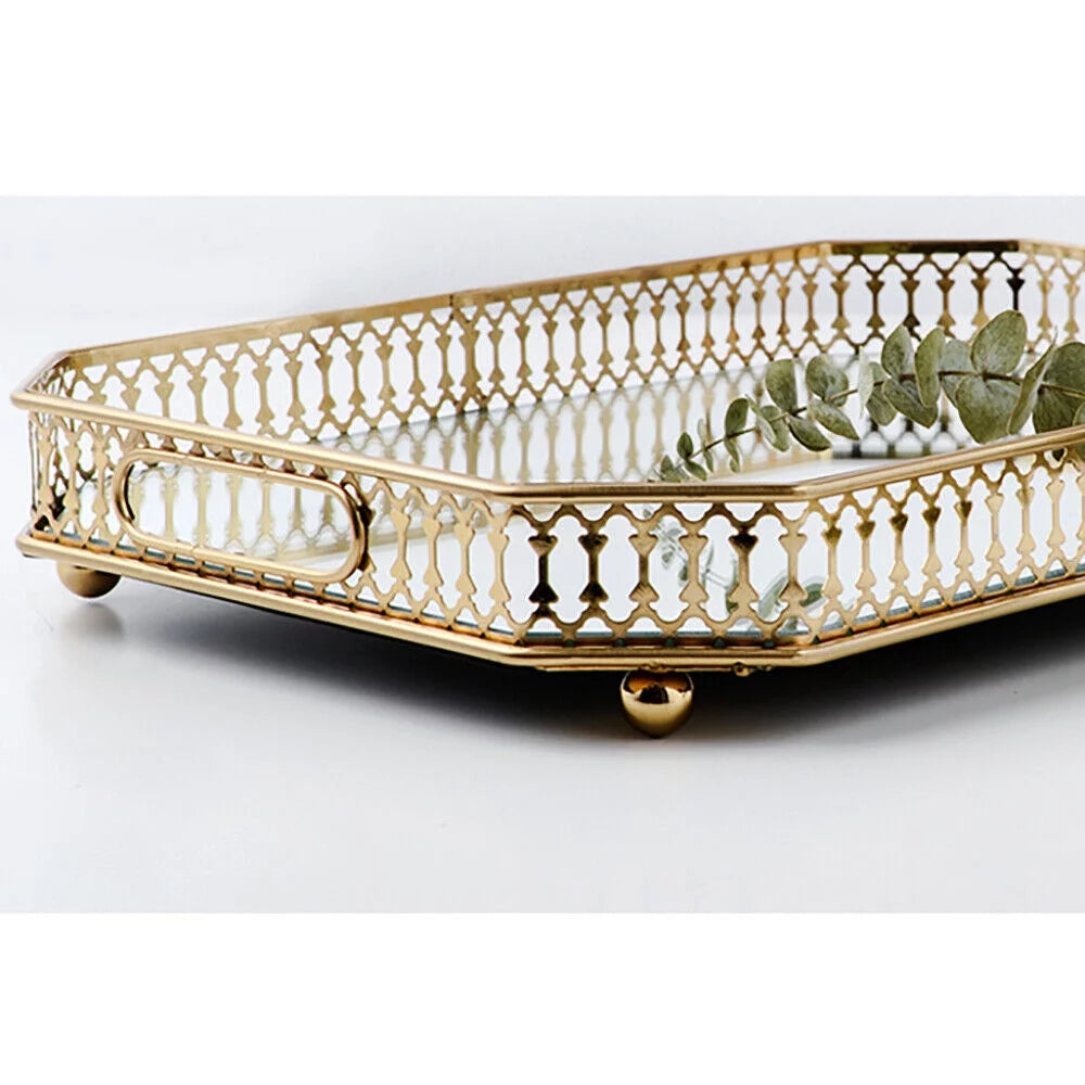 Vintage Glass Metal Vanity Tray P32318