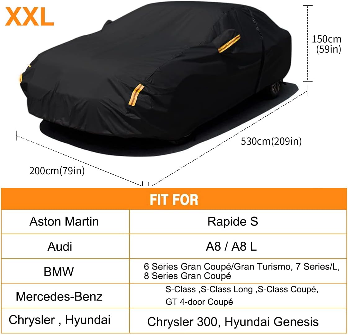 Sedan Car Cover Waterproof All Weather Full Car Cover Snow Hail Rain Sun UV Dust Protection Scratch Resistant Snow Winter (Fit for Car Size: 209''L x 79''W x 59''H (Approx)) Pack of 2 C3171