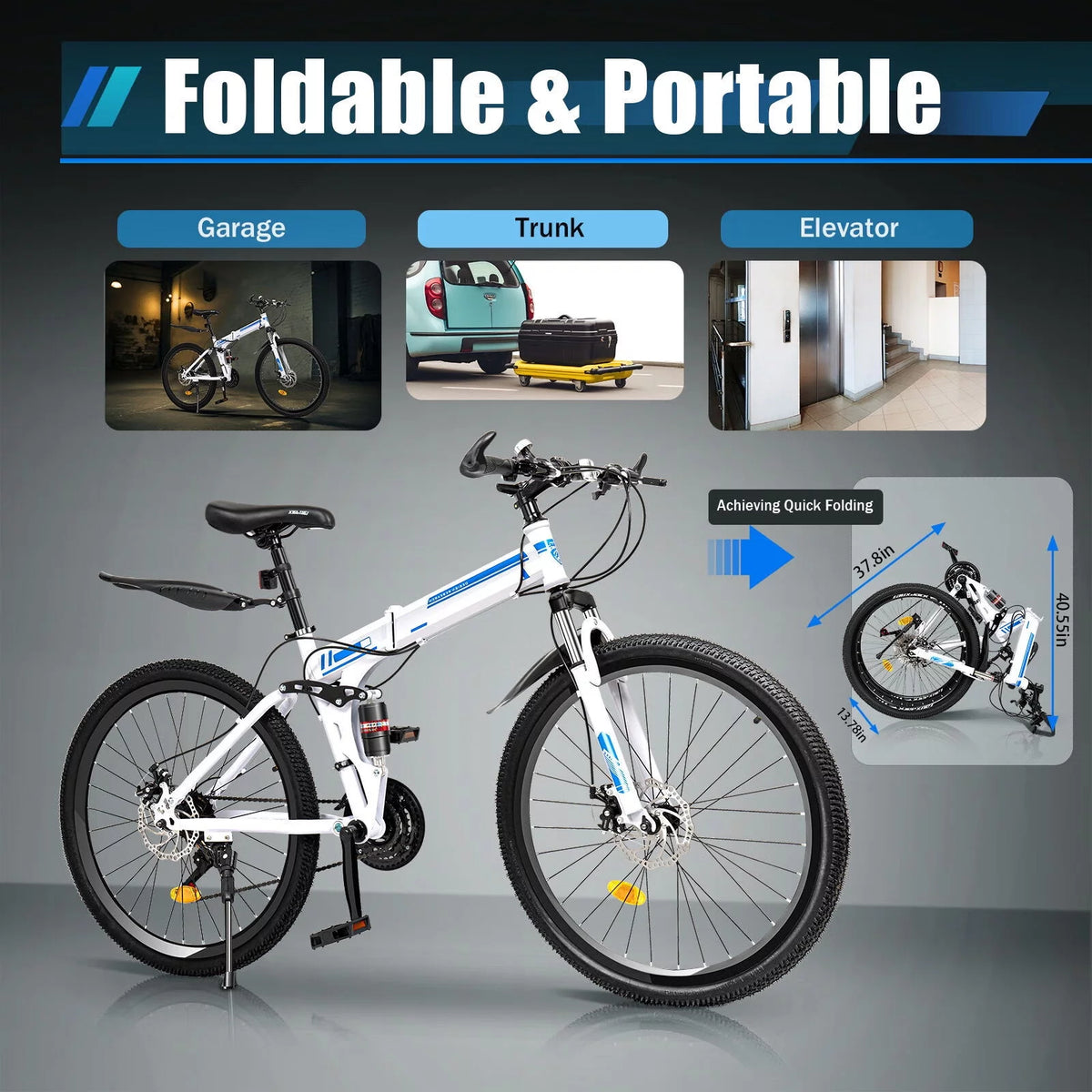 26 Mountain Folding Bike 21-speed Blue & White W111553