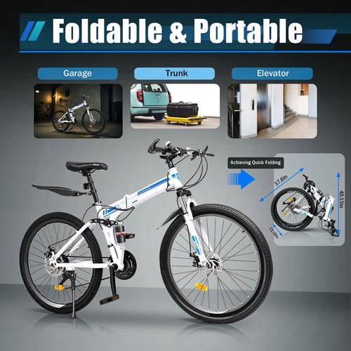 26 Mountain Folding Bike 21-speed Blue & White W111553