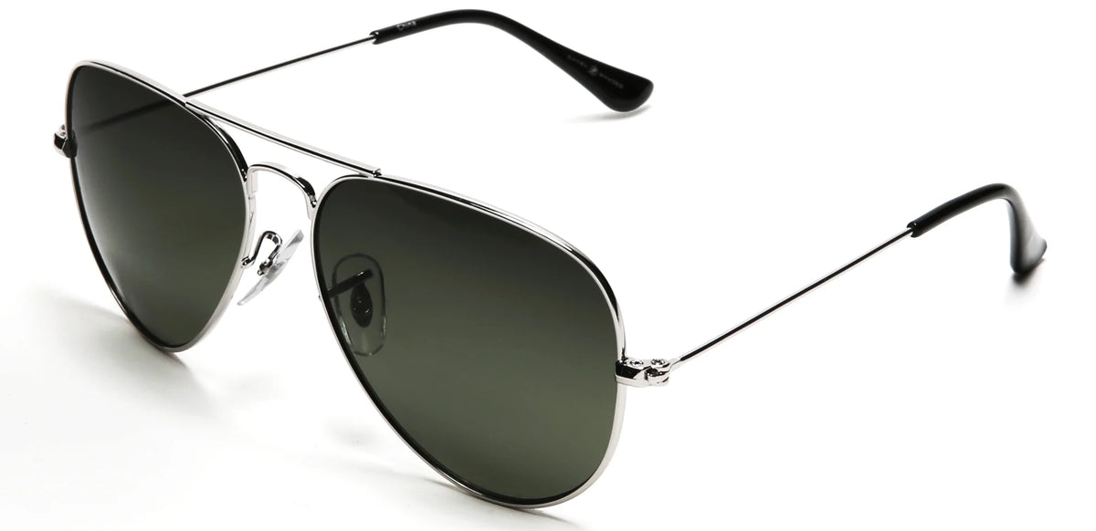 Classic Aviator Sunglasses Silver Frame Green Lens T700952
