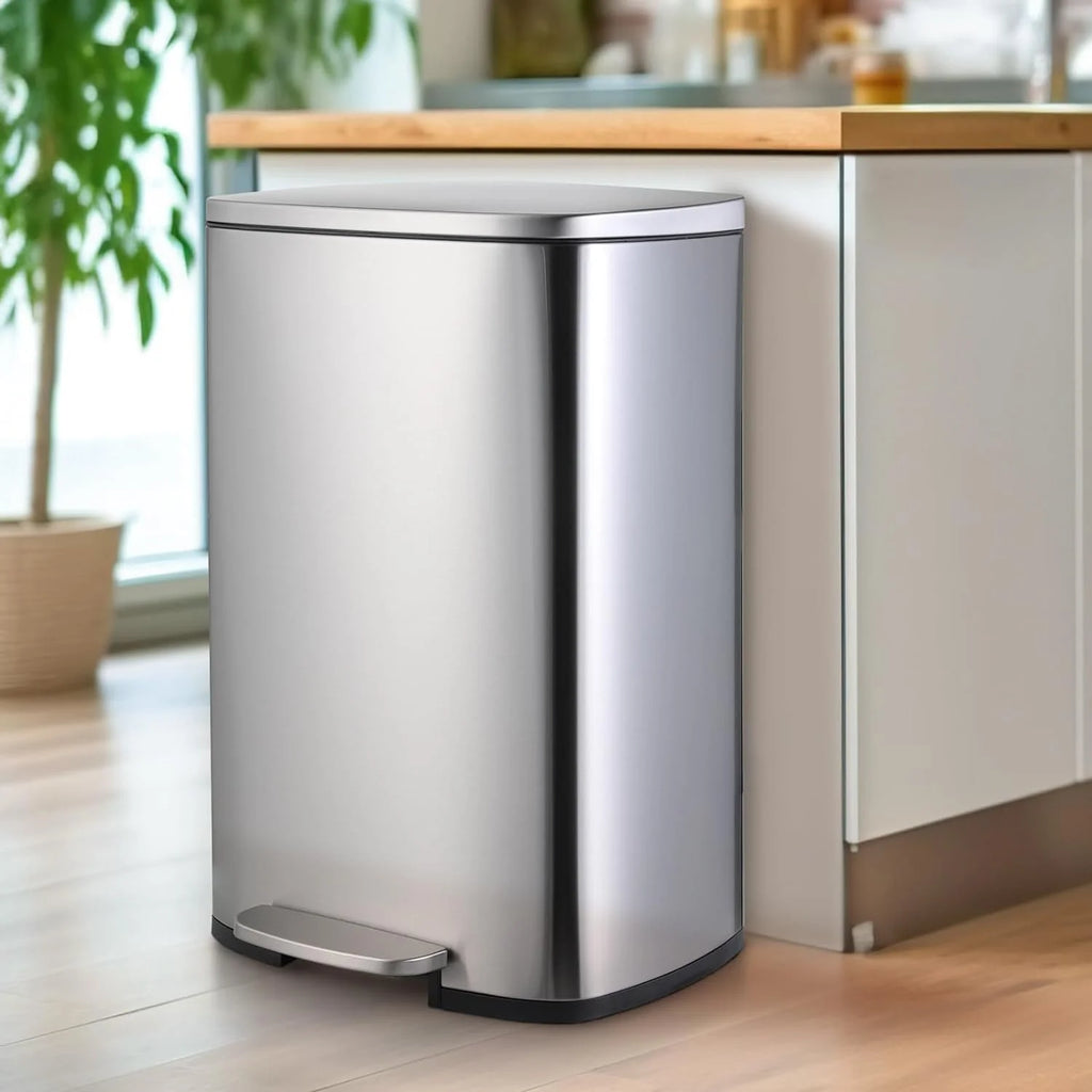 Stainless Steel Step Trash Can Combo Set, 13.2 Gallon & 1.3 Gallon O34183