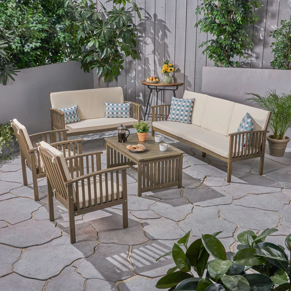 5 Piece Outdoor Acacia Wood Conversation Set Q5024