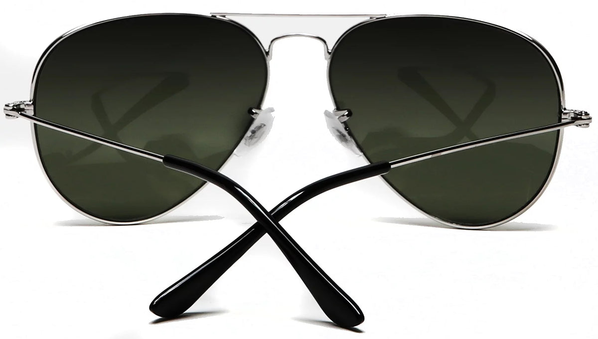 Classic Aviator Sunglasses Silver Frame Green Lens T700952