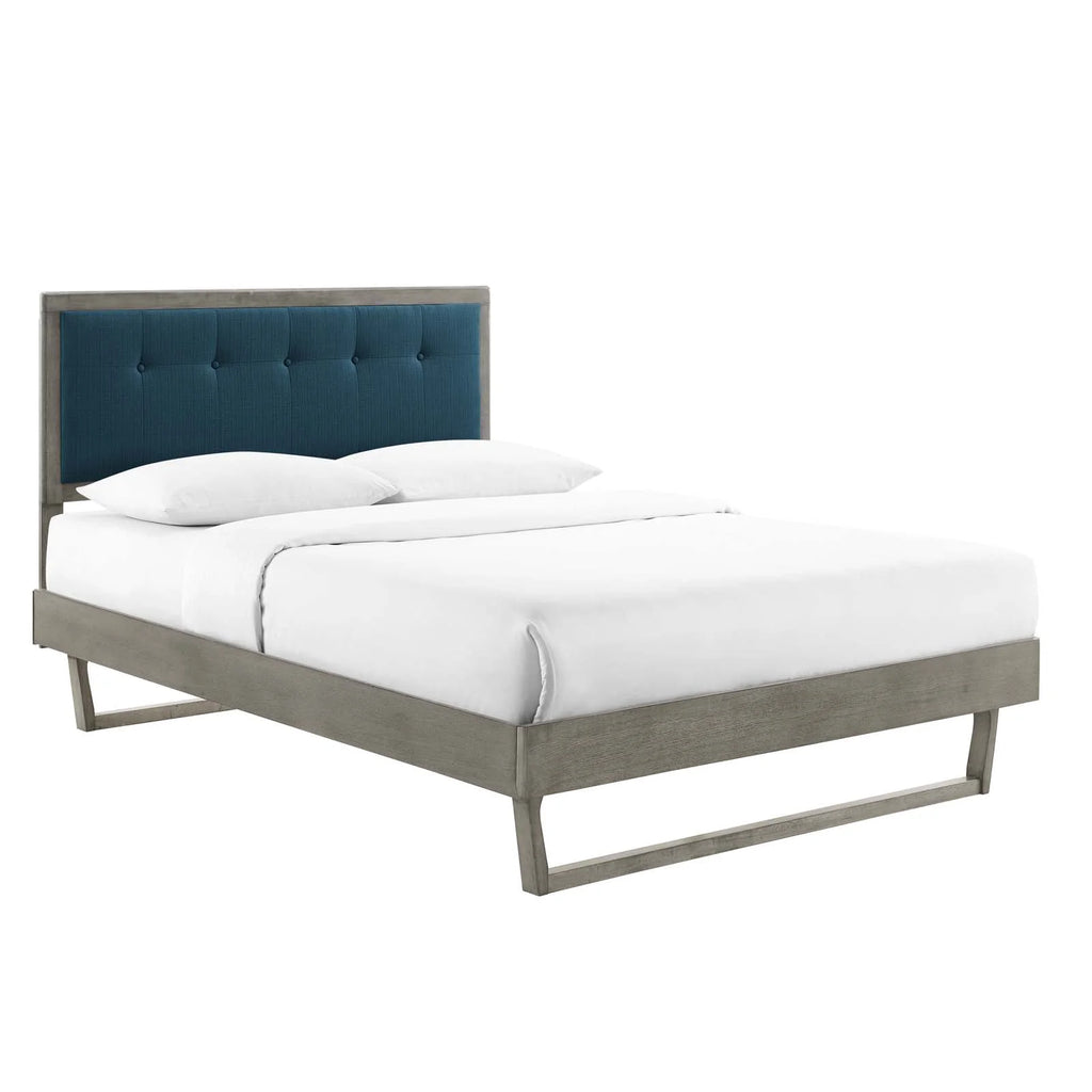 King Wood Platform Bed with Angular Frame in Gray Azure S23866