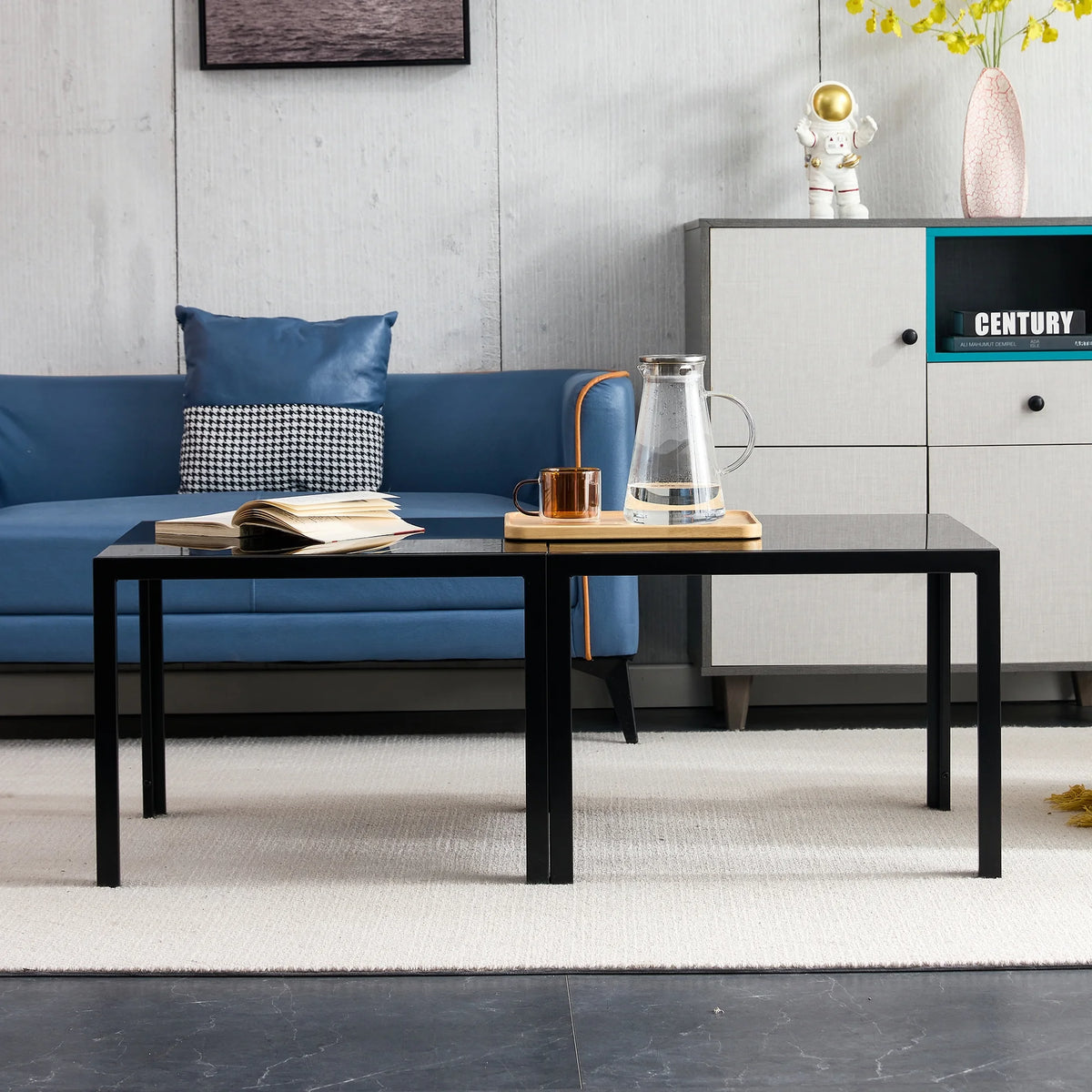 Set of 2 Square Tempered Glass Coffee Table V587