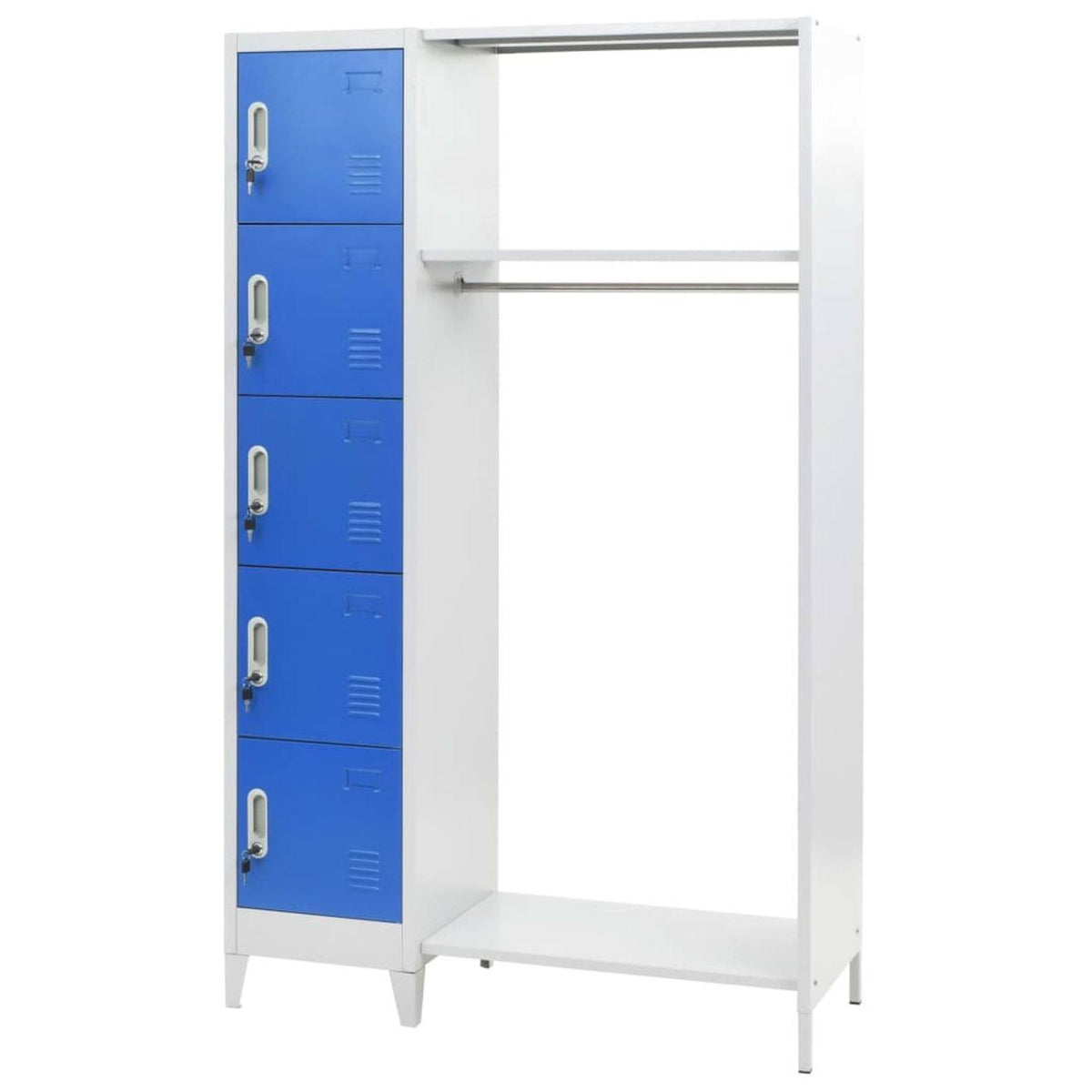Blue and Gray Metal Locker Cabinet with Coat Rack Z7829