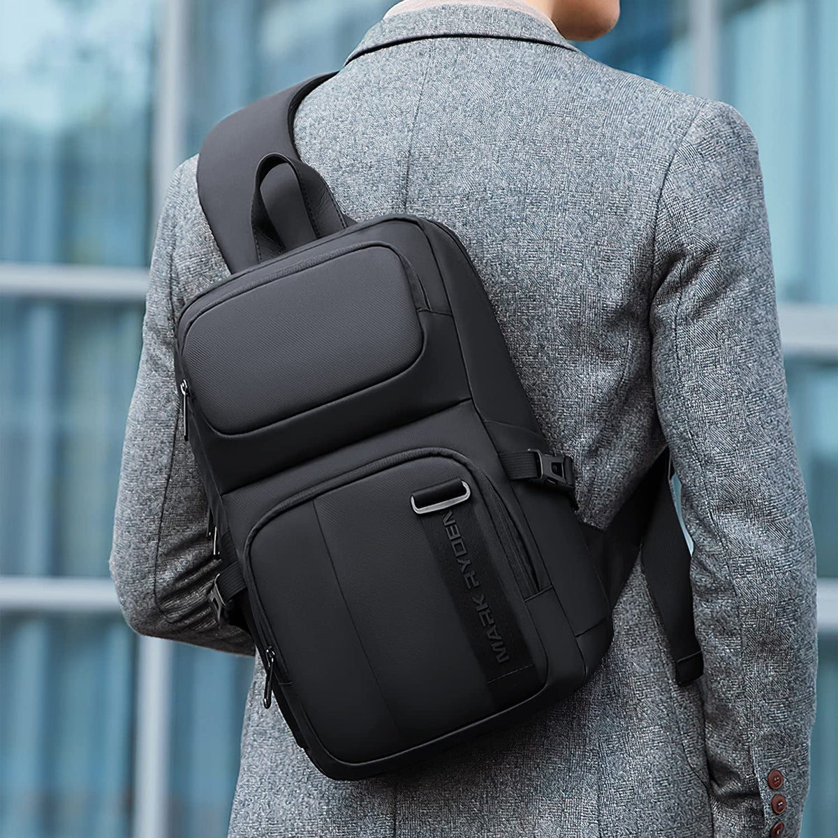 Waterproof Sling Backpack with USB Charging Port and Adjustable Strap F602