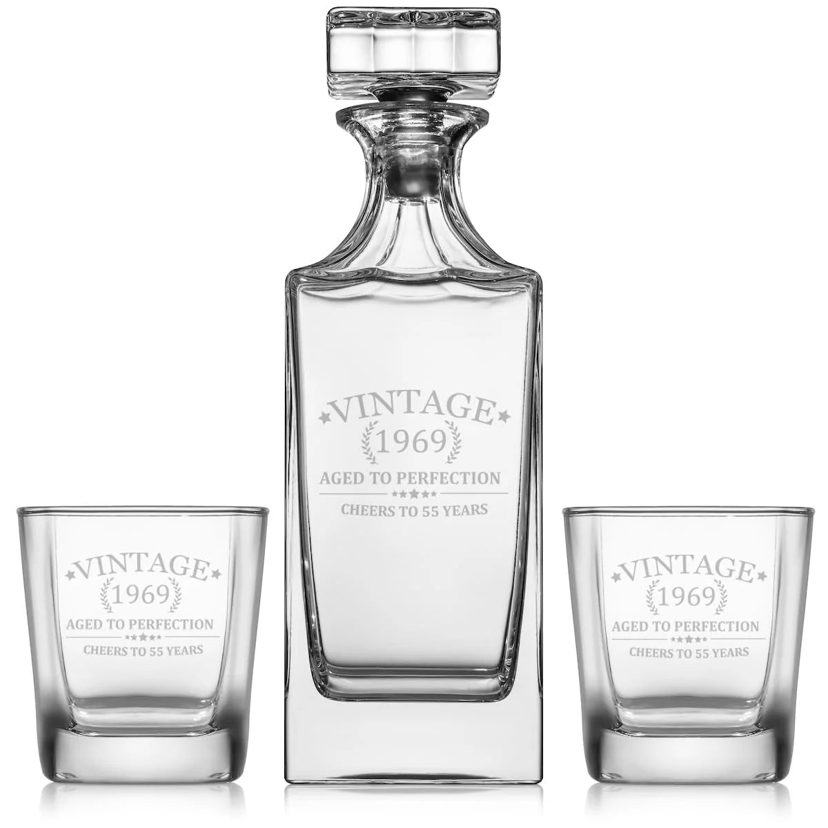 Whiskey Decanter Gift Set With 2 Old Fashioned Rocks Glasses J743