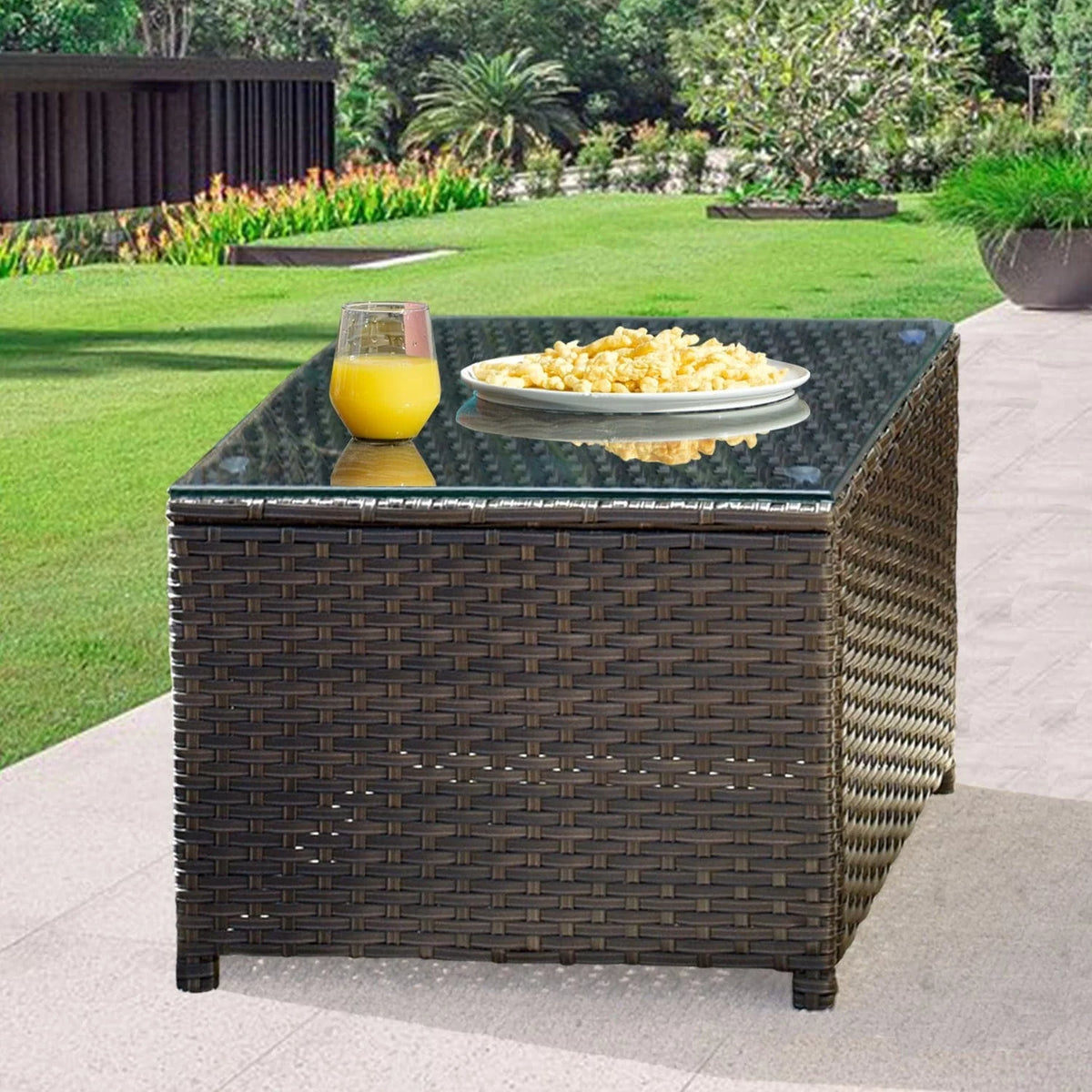 Outdoor Wicker Coffee Table with Glass Top E329
