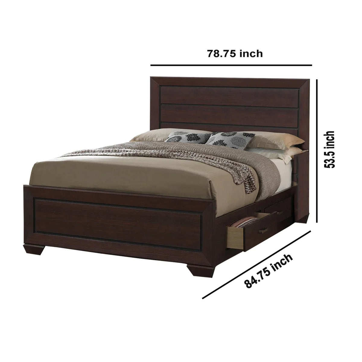 Brown Wooden Eastern King Size Bed with Two Storage Drawers U7410