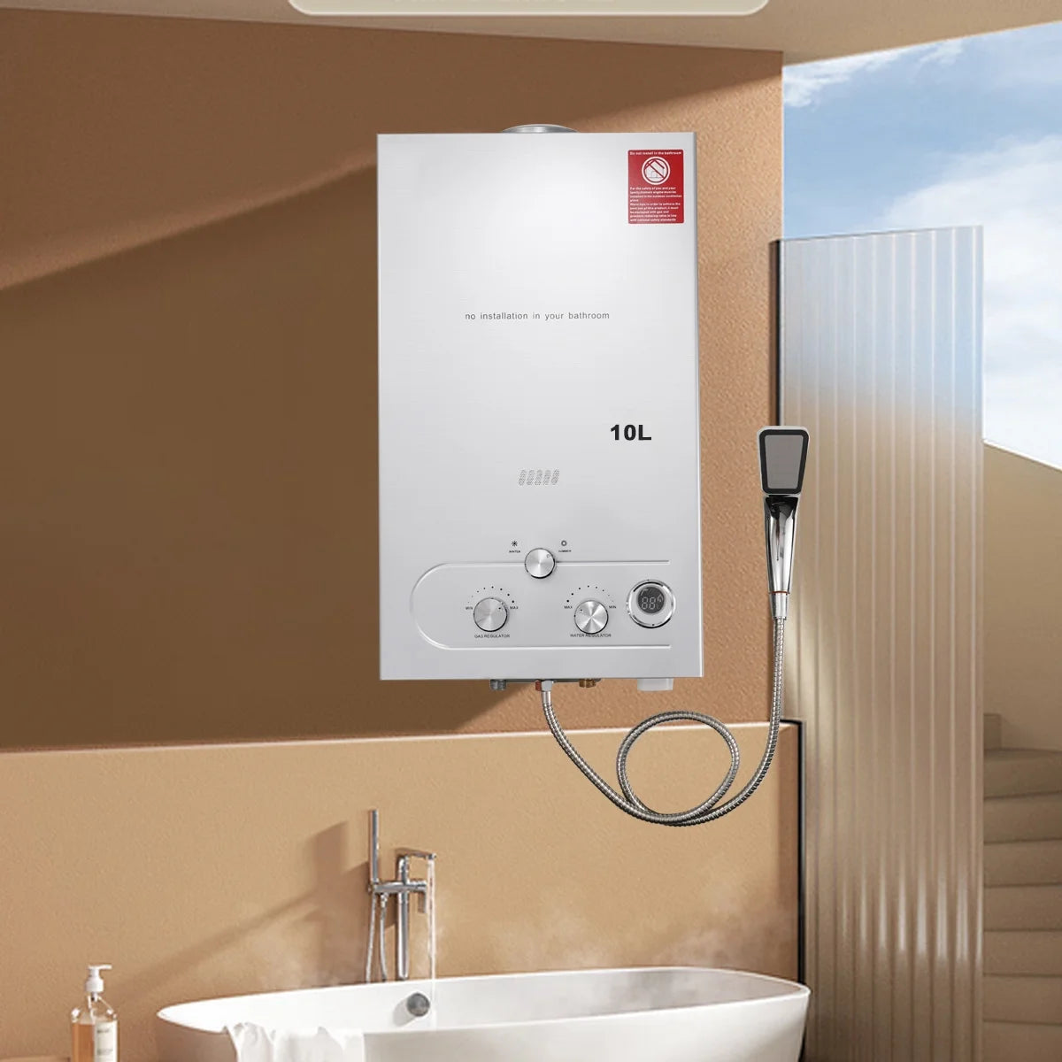 10L 20KW LPG Propane Instant Gas Water Heater with Shower Head Kit U1767