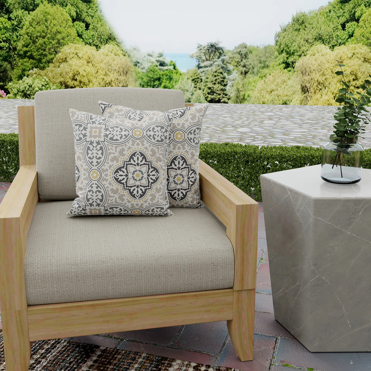 Grey Quatrefoil Square Outdoor Throw Pillow 2 Pack Y807