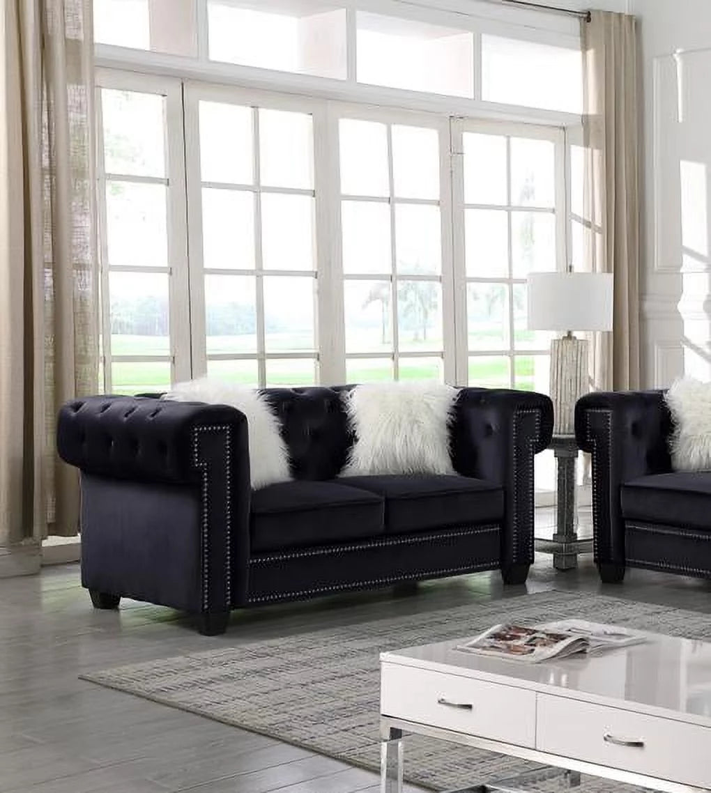 Black Tufted Velvet Sofa Set 2Pcs H84403