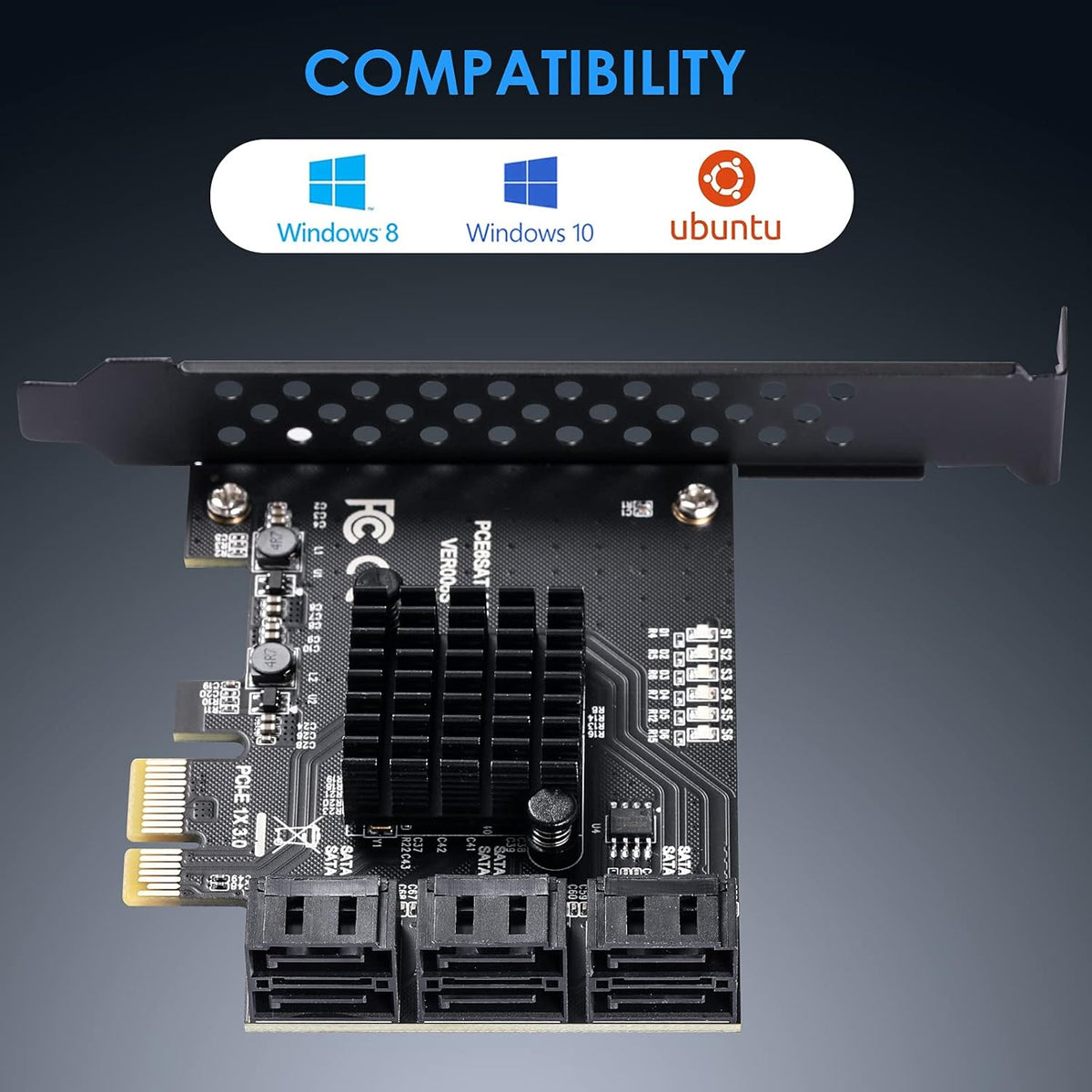 6 Port SATA 3.0 PCIe Controller Card with 6 SATA Cables W531117