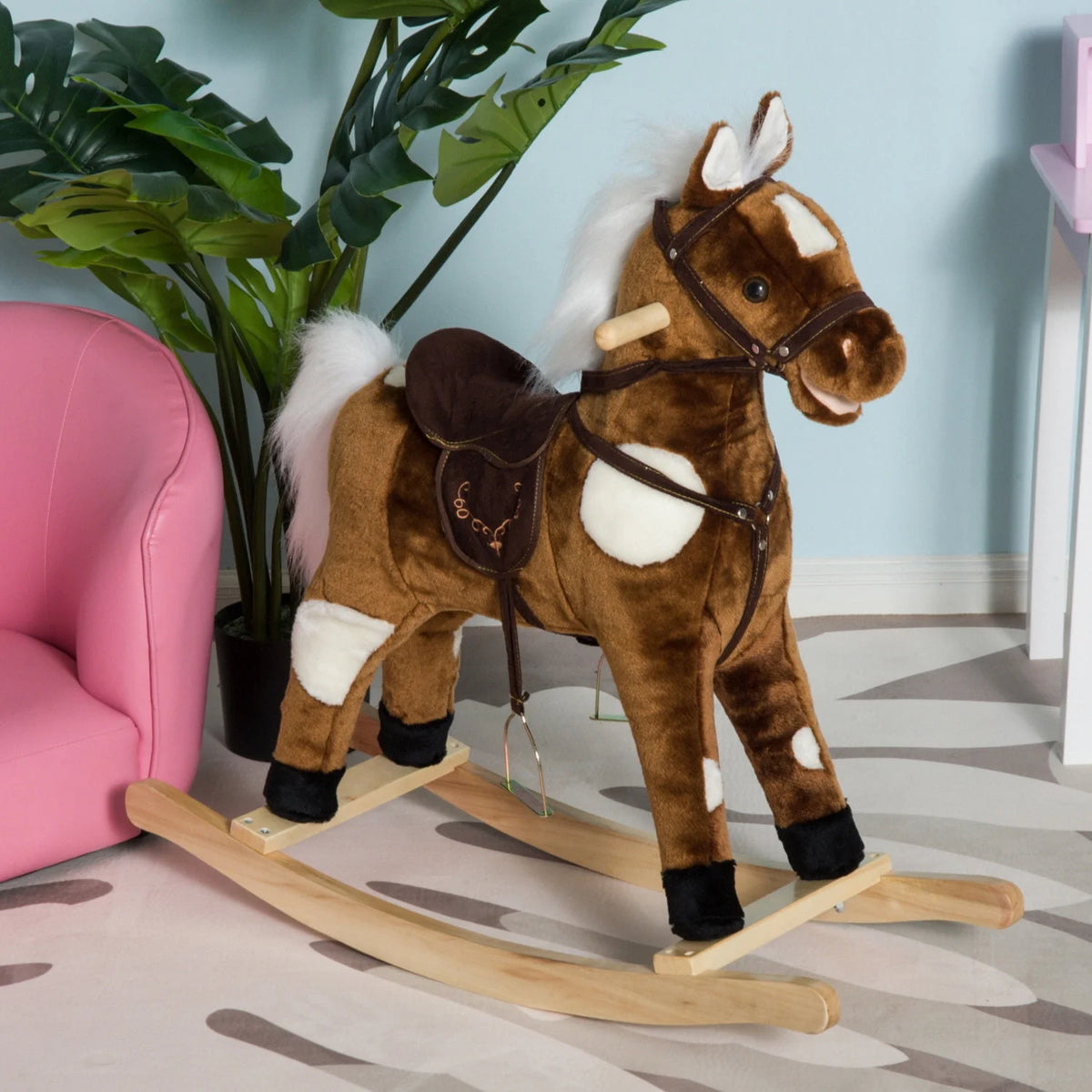 Plush Kids Ride On Rocking Horse Toy T119980
