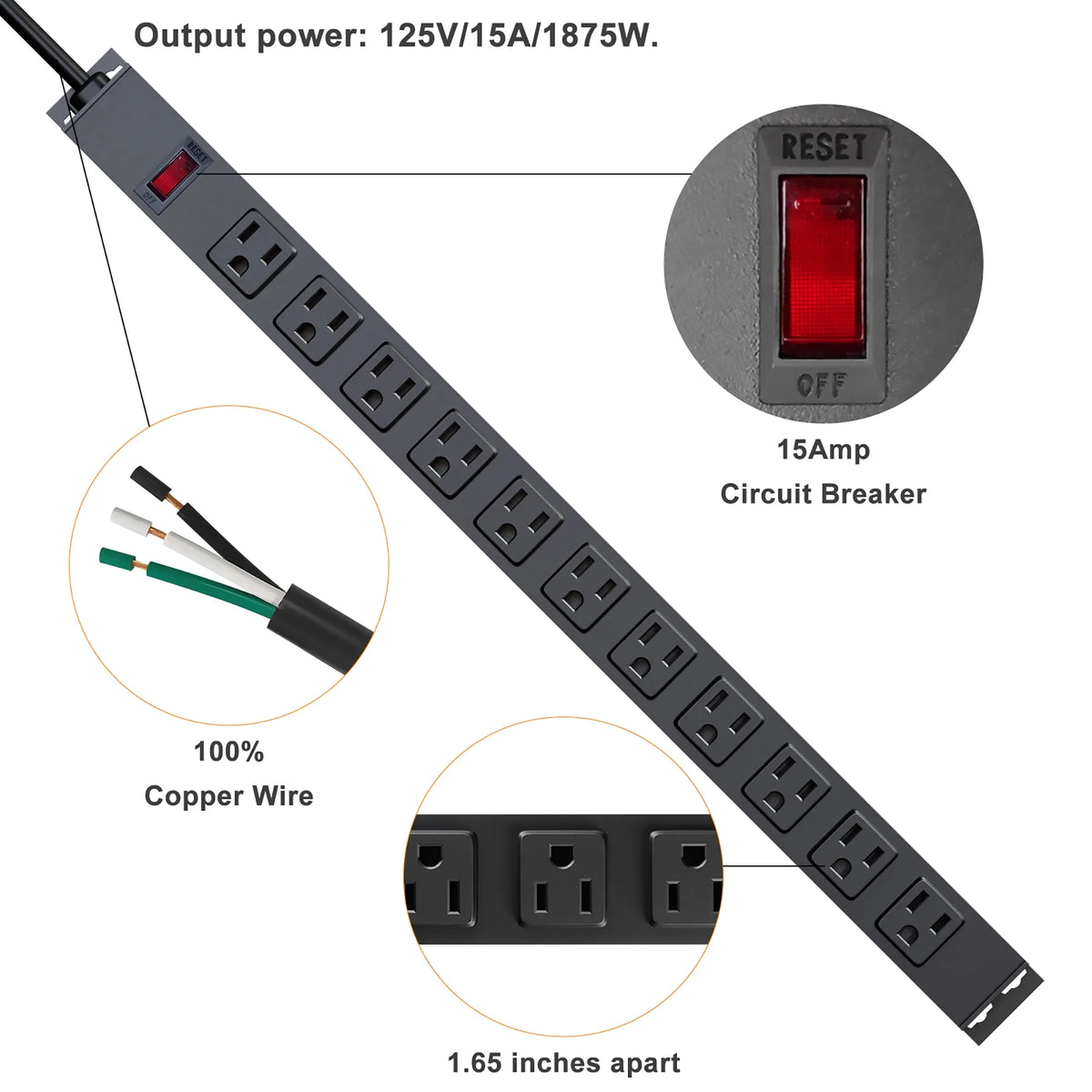 Black 11 Outlets Power Strip U9473