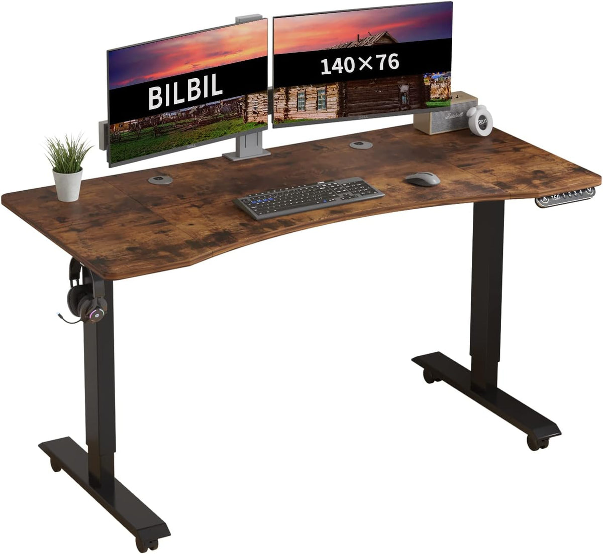 Black Frame Rustic Brown Top Height Adjustable Electric Standing Desk R149551